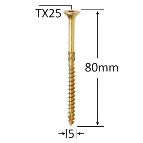 Surub Dulgherie Cap Inecat 5x80mm Torx TX25 - 200buc/cutie