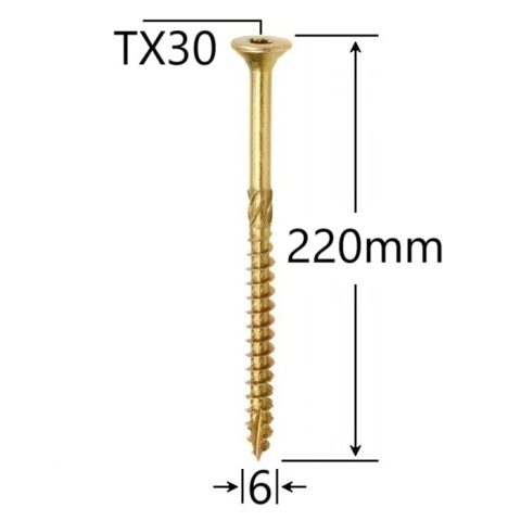 Surub Dulgherie Cap Inecat 6x220mm Torx TX30 - 100buc/cutie