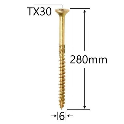 Surub Dulgherie Cap Inecat 6x280mm Torx TX30 - 100buc/cutie