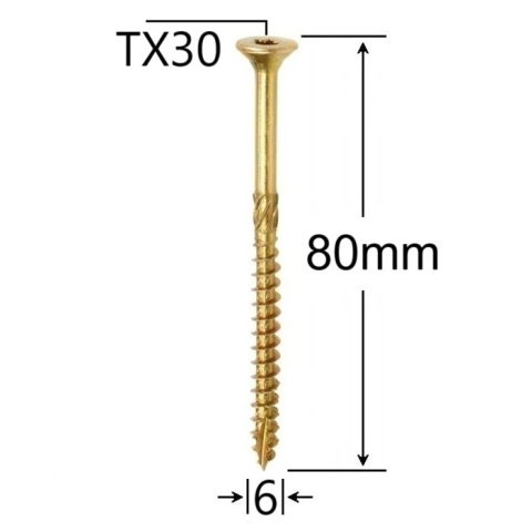 Surub Dulgherie Cap Inecat 6x80mm Torx TX30 - 100buc/cutie