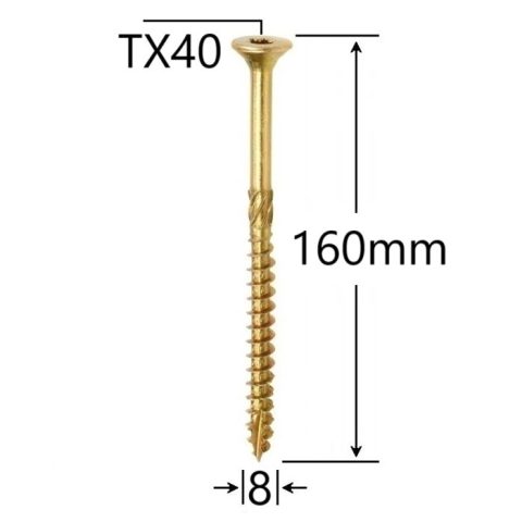 Surub Dulgherie Cap Inecat 8x160mm Torx TX40 - 50buc/cutie