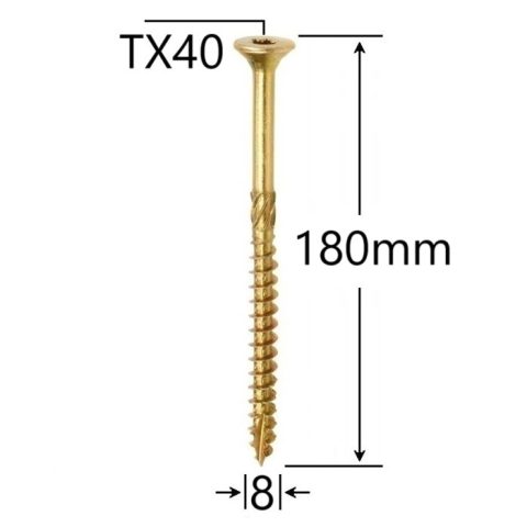 Surub Dulgherie Cap Inecat 8x180mm Torx TX40 - 50buc/cutie