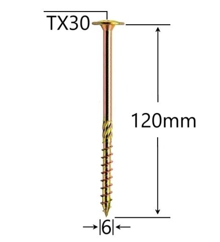 Surub Dulgherie Cap Plat 6x120mm Torx TX30 - 100buc/cutie