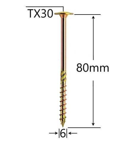 Surub Dulgherie Cap Plat 6x80mm Torx TX30 - 100buc/cutie