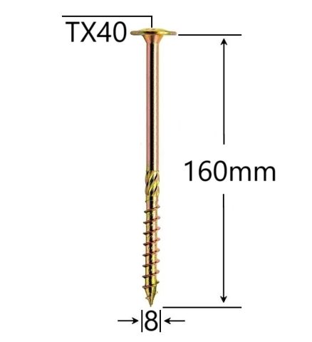 Surub Dulgherie Cap Plat 8x160mm Torx TX40 - 50buc/cutie