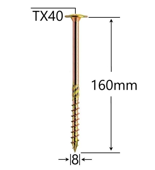 Surub Dulgherie Cap Plat 8x160mm Torx TX40 - 50buc/cutie