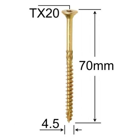 Surub Dulgherie Cap Inecat 4.5x70mm Torx TX25 - 200buc/cutie