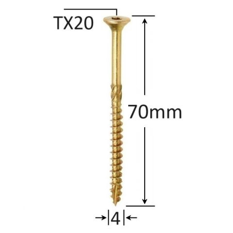 Surub Dulgherie Cap Inecat 4x70mm Torx TX20 - 250buc/cutie