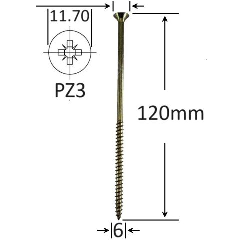 Holsurub Lemn Si PAL Cap Inecat 6x120 mm PZ3 - 200buc/cutie