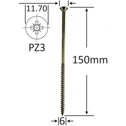 Holsurub Lemn Si PAL Cap Inecat 6x150 mm PZ3 - 100buc/cutie