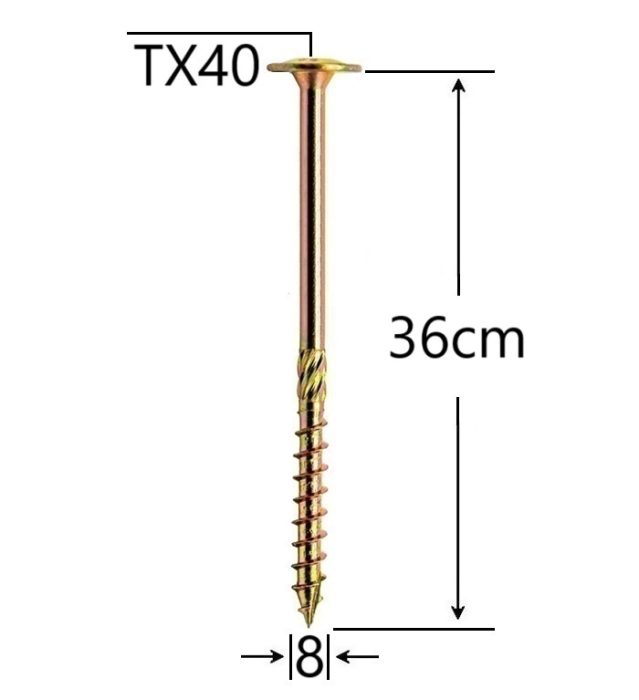 Surub Dulgherie Cap Plat 8x360mm Torx TX40 - 50buc/cutie