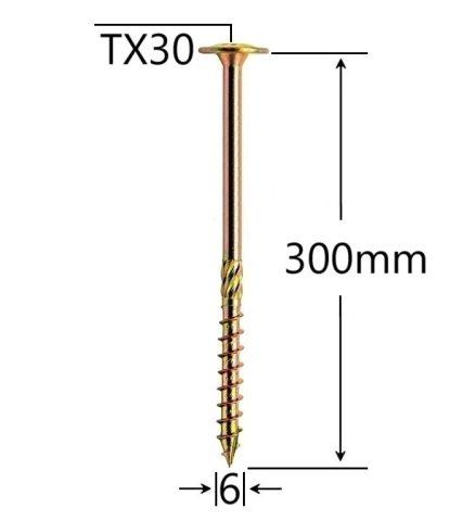 Surub Dulgherie Cap Plat 6x300mm Torx TX30 - 50buc/cutie