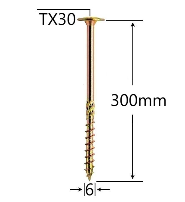 Surub Dulgherie Cap Plat 6x300mm Torx TX30 - 50buc/cutie