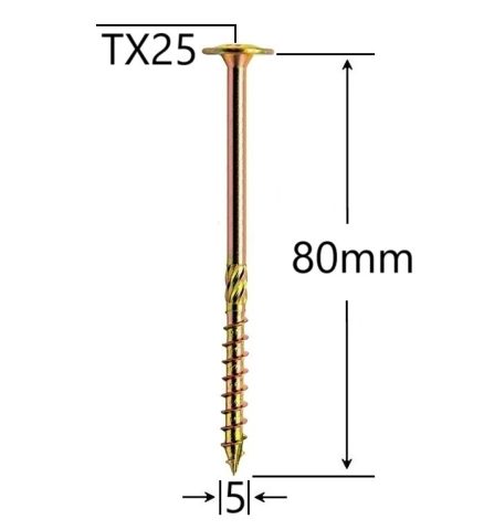 Surub Dulgherie Cap Plat 5x80mm Torx TX25 - 200buc/cutie