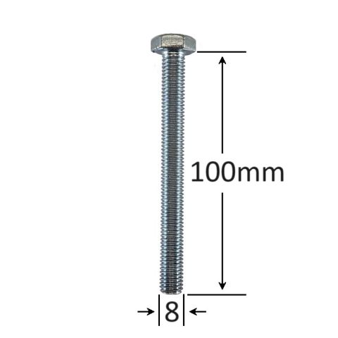 Surub Filet Metric M8x100mm Cap Hexagonal DIN 933 Gr.8.8 Zincat - 50buc/cutie