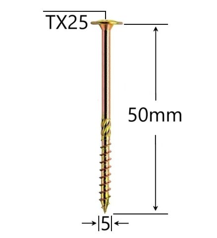 Surub Dulgherie Cap Plat 5x50mm Torx TX25 - 200buc/cutie
