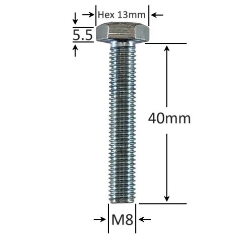 Surub Filet Metric M8x40mm Cap Hexagonal DIN 933 Gr.8.8 Zincat - 100buc/cutie