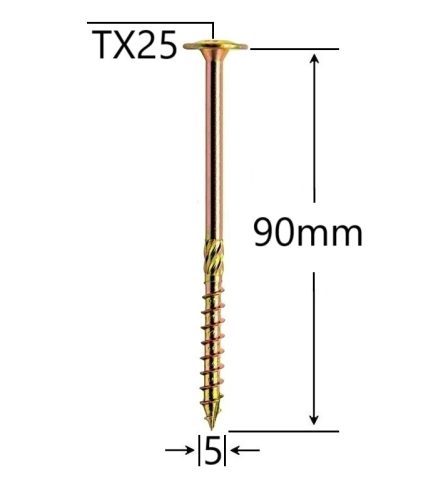 Surub Dulgherie Cap Plat 5x90mm Torx TX25 - 150buc/cutie