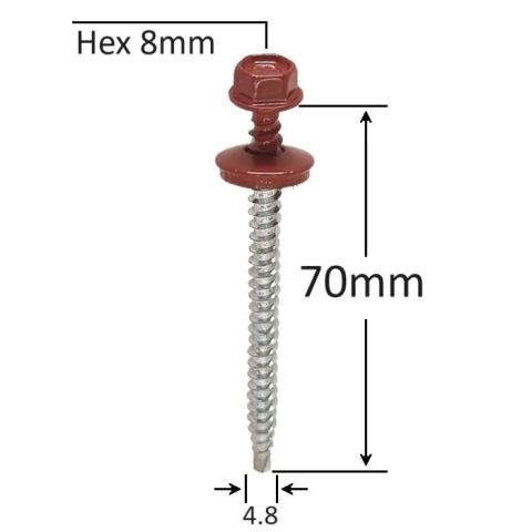 Surub Autoforant Cap Hexagonal 4.8x70mm Rosu RAL 3011- 150 buc/cutie