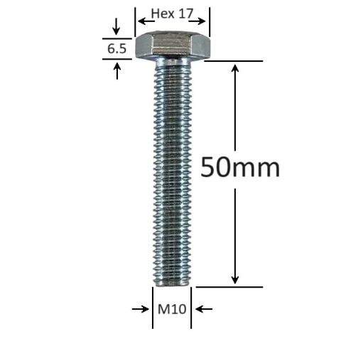 Surub Filet Metric M10x50mm Cap Hexagonal DIN 933 Gr.8.8 Zincat - 50buc/cutie