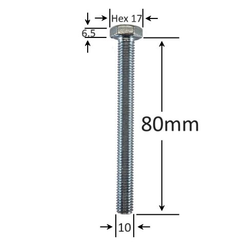 Surub Filet Metric M10x80mm Cap Hexagonal DIN 933 Gr.8.8 Zincat - 50buc/cutie