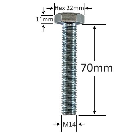 Surub Filet Metric M14x70mm Cap Hexagonal DIN 933 Gr.8.8 Zincat - 25buc/cutie