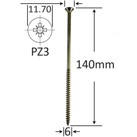 Holsurub Lemn Si PAL Cap Inecat 6x140 mm PZ3 - 100buc/cutie