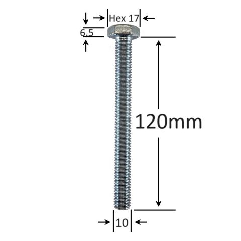 Surub Filet Metric M10x120mm Cap Hexagonal DIN 933 Gr.8.8 Zincat - 25buc/cutie