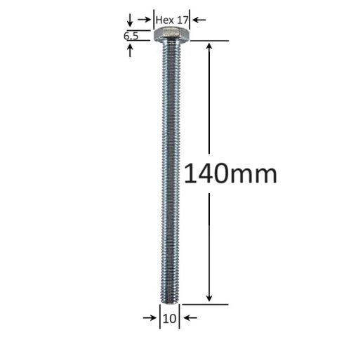Surub Filet Metric M10x140mm Cap Hexagonal DIN 933 Gr.8.8 Zincat - 25buc/cutie