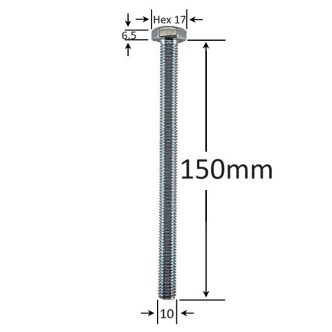 Surub Filet Metric M10x150mm Cap Hexagonal DIN 933 Gr.8.8 Zincat - 25buc/cutie
