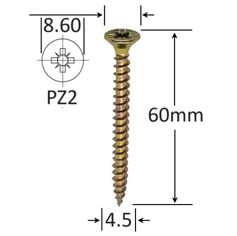 Holsurub Lemn Si PAL Cap Inecat 4.5x60 mm PZ2 - 250buc/cutie