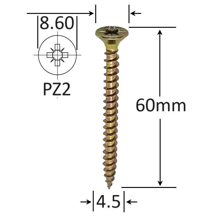 Holsurub Lemn Si PAL Cap Inecat 4.5x60 mm PZ2 - 250buc/cutie