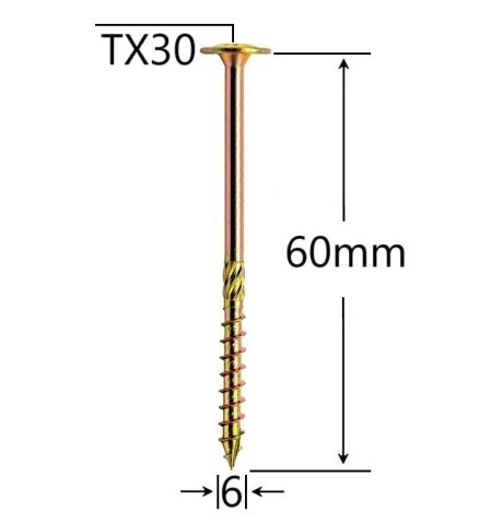 Surub Dulgherie Cap Plat 6x60mm Torx TX30 - 100buc/cutie