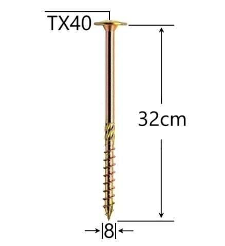 Surub Dulgherie Cap Plat 8x320mm Torx TX40 - 50buc/cutie