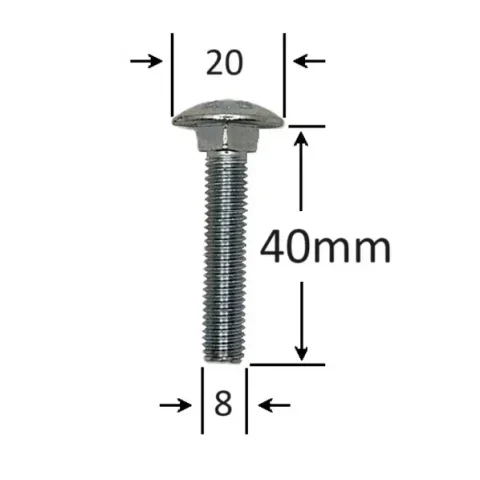 Surub Filet Metric Cap Bombat Torbant M8x40mm DIN 603 Zincat - 100buc/cutie