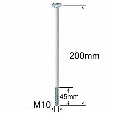 Surub Filet Metric Cap Bombat Torbant M10x200mm DIN 603 Zincat - 25buc/cutie