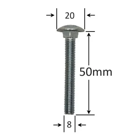 Surub Filet Metric Cap Bombat Torbant M8x50mm DIN 603 Zincat - 100buc/cutie
