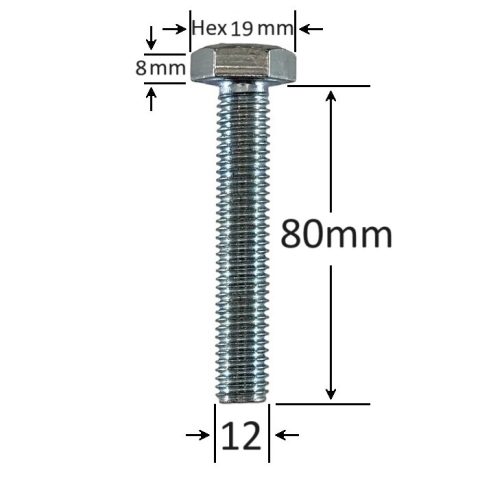 Surub Filet Metric M12x80mm Cap Hexagonal DIN 933 Gr.8.8 Zincat - 25buc/cutie