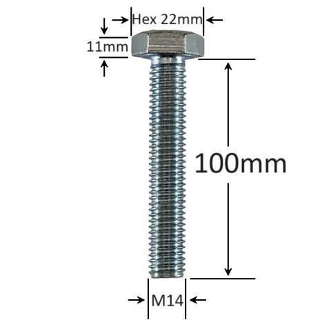 Surub Filet Metric M14x100mm Cap Hexagonal DIN 933 Gr.8.8 Zincat - 25buc/cutie