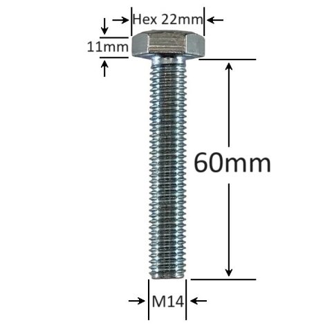 Surub Filet Metric M14x60mm Cap Hexagonal DIN 933 Gr.8.8 Zincat - 25buc/cutie
