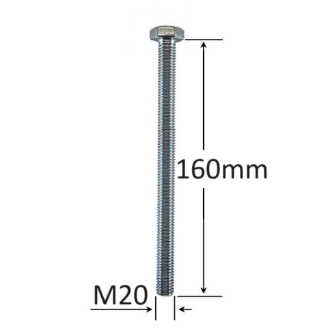 Surub Filet Metric M20x160mm Cap Hexagonal DIN 933 Gr.8.8 Zincat - 10buc/cutie