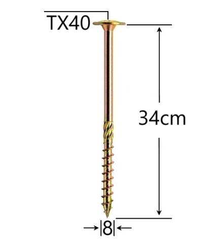 Surub Dulgherie Cap Plat 8x340mm Torx TX40 - 50buc/cutie