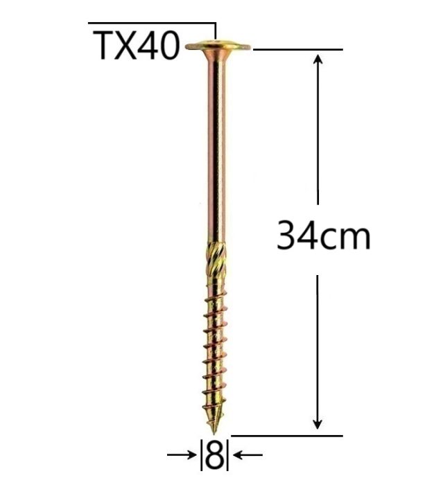 Surub Dulgherie Cap Plat 8x340mm Torx TX40 - 50buc/cutie