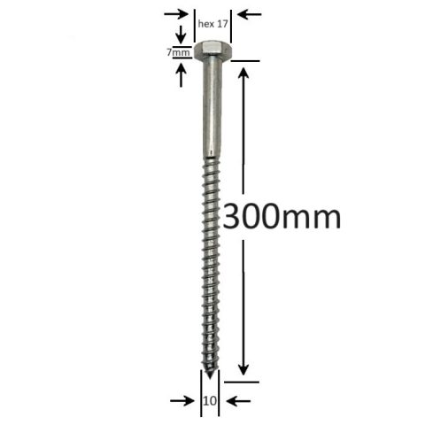 Holsurub Lemn Cap Hexagonal 10x300mm DIN 571 - 25buc/cutie