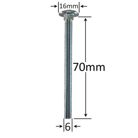 Surub Filet Metric Cap Bombat Torbant M6x70mm DIN 603 Zincat - 100buc/cutie
