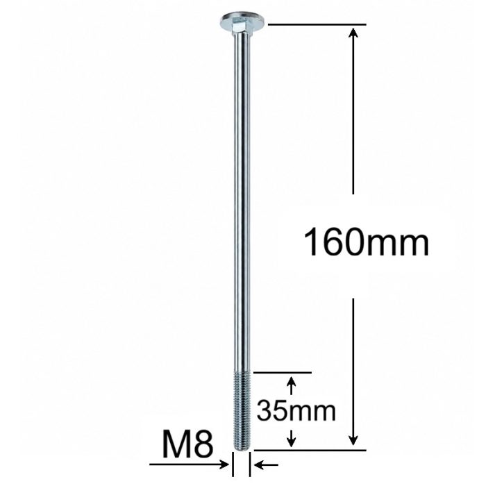 Surub Filet Metric Cap Bombat Torbant M8x160mm DIN 603 Zincat - 50buc/cutie