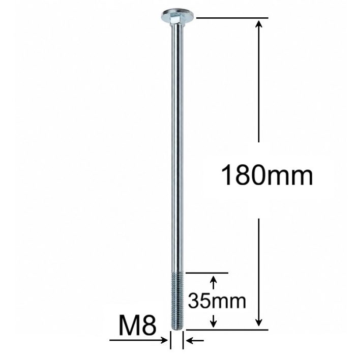 Surub Filet Metric Cap Bombat Torbant M8x180mm DIN 603 Zincat - 50buc/cutie