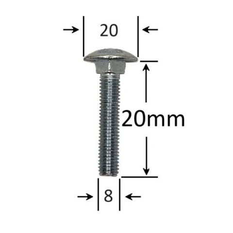 Surub Filet Metric Cap Bombat Torbant M8x20mm DIN 603 Zincat - 100buc/cutie
