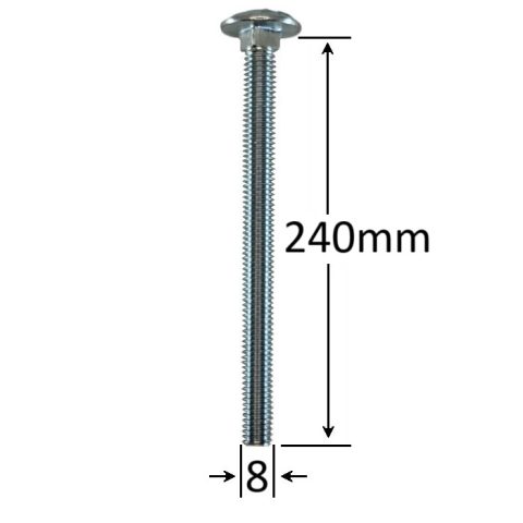Surub Filet Metric Cap Bombat Torbant M8x240mm DIN 603 Zincat - 50buc/cutie