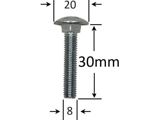 Surub Filet Metric Cap Bombat Torbant M8x30mm DIN 603 Zincat - 100buc/cutie